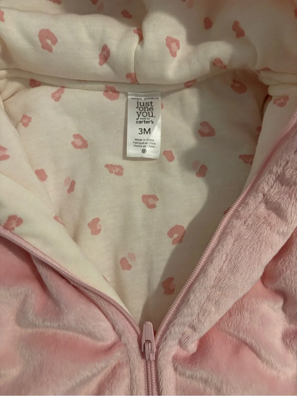 Carter's Soft Pink Plush Hooded Footed One-Piece